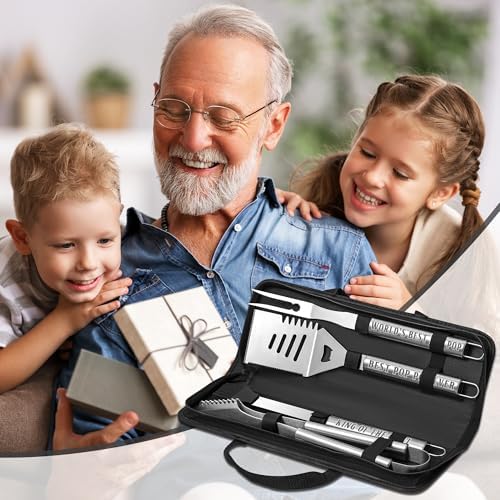 Pop Pop Gifts from Grandkids, Gifts for Poppop Fathers Day, Grilling Accessories, Heavy Duty Stainless Steel Grill Set BBQ Grill Tools for Outdoor Grill with Aluminum Case, Camping Grill Utensils Set
