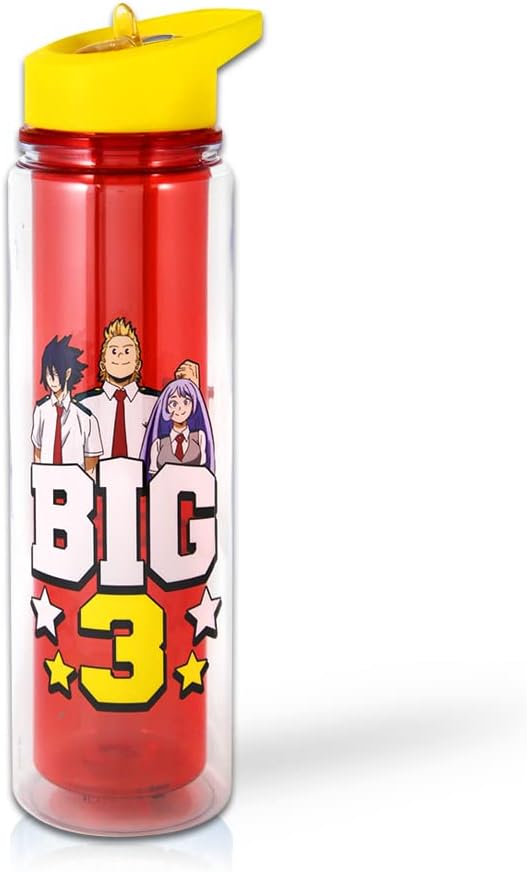 Just Funky My Hero Academia UA’s Big 3 Water Bottle | 17 Oz Plastic Water Bottle | Featuring Tamaki Amajiki, Mirio Togata, Nejire Hado | MHA | Anime Water Bottle | Kitchen Deco | Officially Licensed
