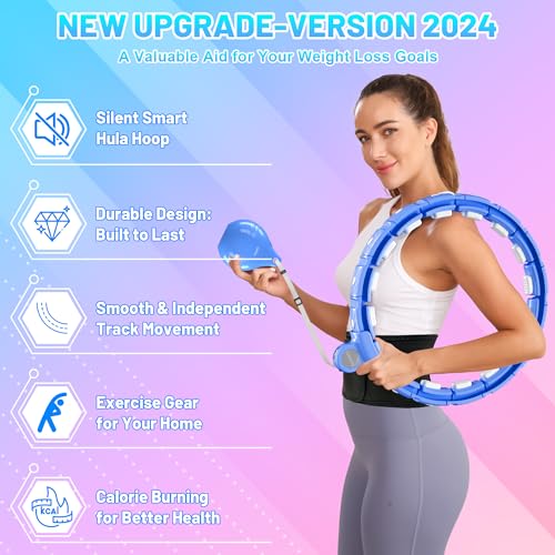 Weighted Workout Hoop for Adult Weight Loss - 48" Infinity Circles Plus Size, Quiet Fitness Circles with Waist Trainer Belt and Tape Measure - Abs Exercise Equipment for Home
