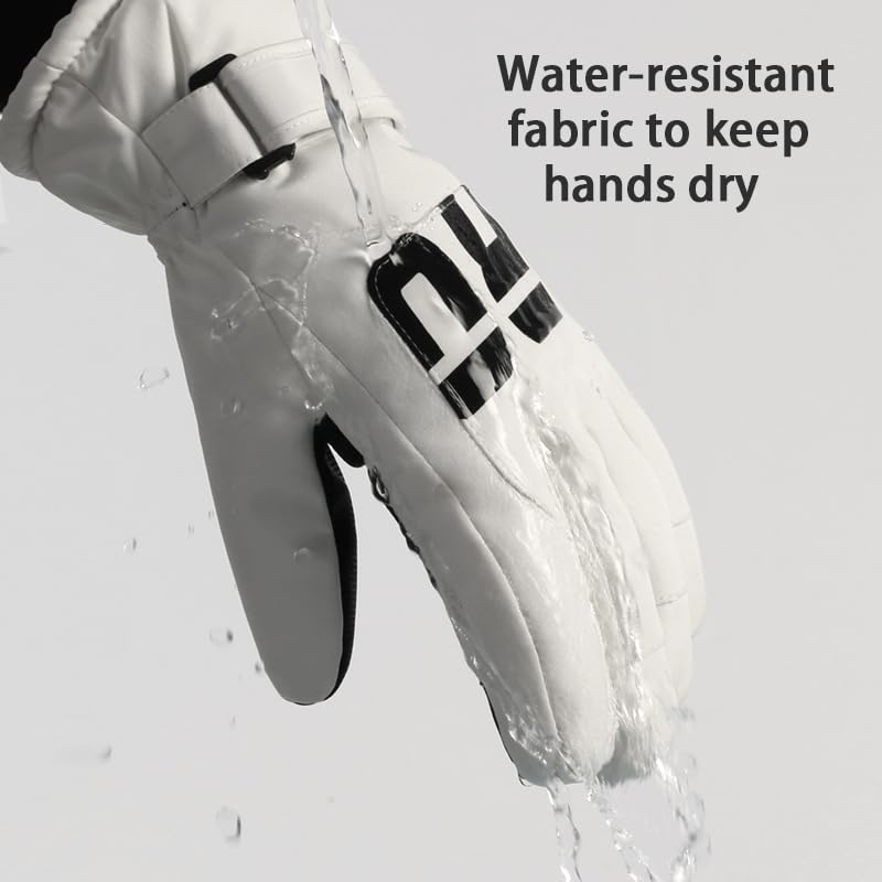 ANJMEICH Ski Sports Gloves, Fleece Warm, Anti-Slip Wear, Touch Screen, Outdoor Sports Gloves (White)