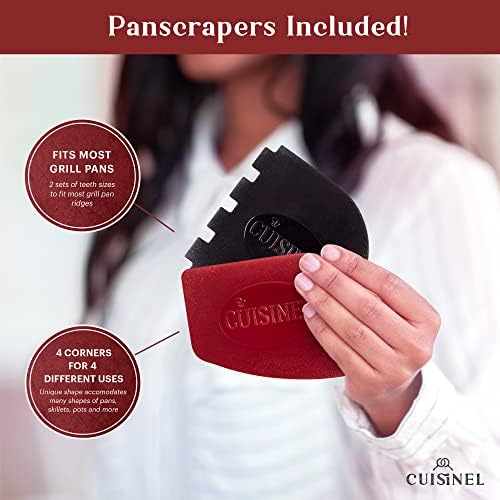 Cuisinel Cast Iron Griddle/Grill + Scraper/Cleaner - Reversible Pre-Seasoned 16.75" X 9.5"-inch Dual Handle Flat Skillet and Griller Pan - Works Indoor/Outdoor, Stove Burner, Gas, Fire