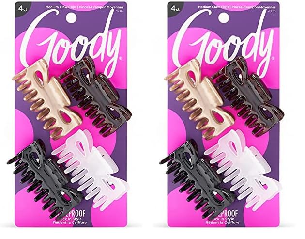 Goody SlideProof Square Claw Clips - 2 Ct, Black & Tortoise Shell, Secure Grip Hair Styling Accessories for Women & Men, All Hair Types