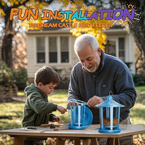 Birdream 2 Pack Bird Feeders for Outdoor Hanging, Classic Castle Design Fun Assembly Bird Feeder, Attracting Wild Birds Cardinals Goldfinches Chickadees Finches Sparrows - Blue