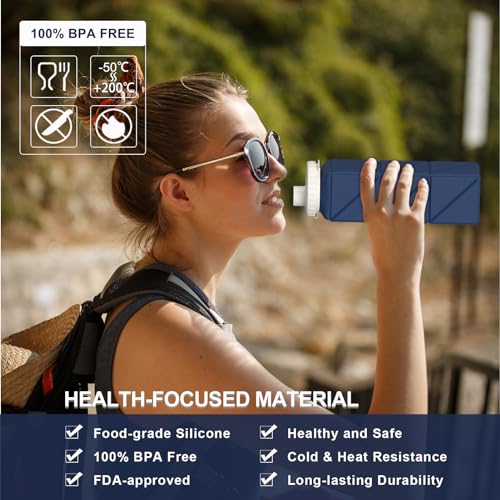 BEAUTAIL Collapsible Water Bottles 2 Pack, Silicone Foldable Portable Water Bottle 610ml, Lightweight Reusable Leakproof for Travel Camping Hiking Cycling Yoga Sports Outdoor (Dark Blue+Blue)