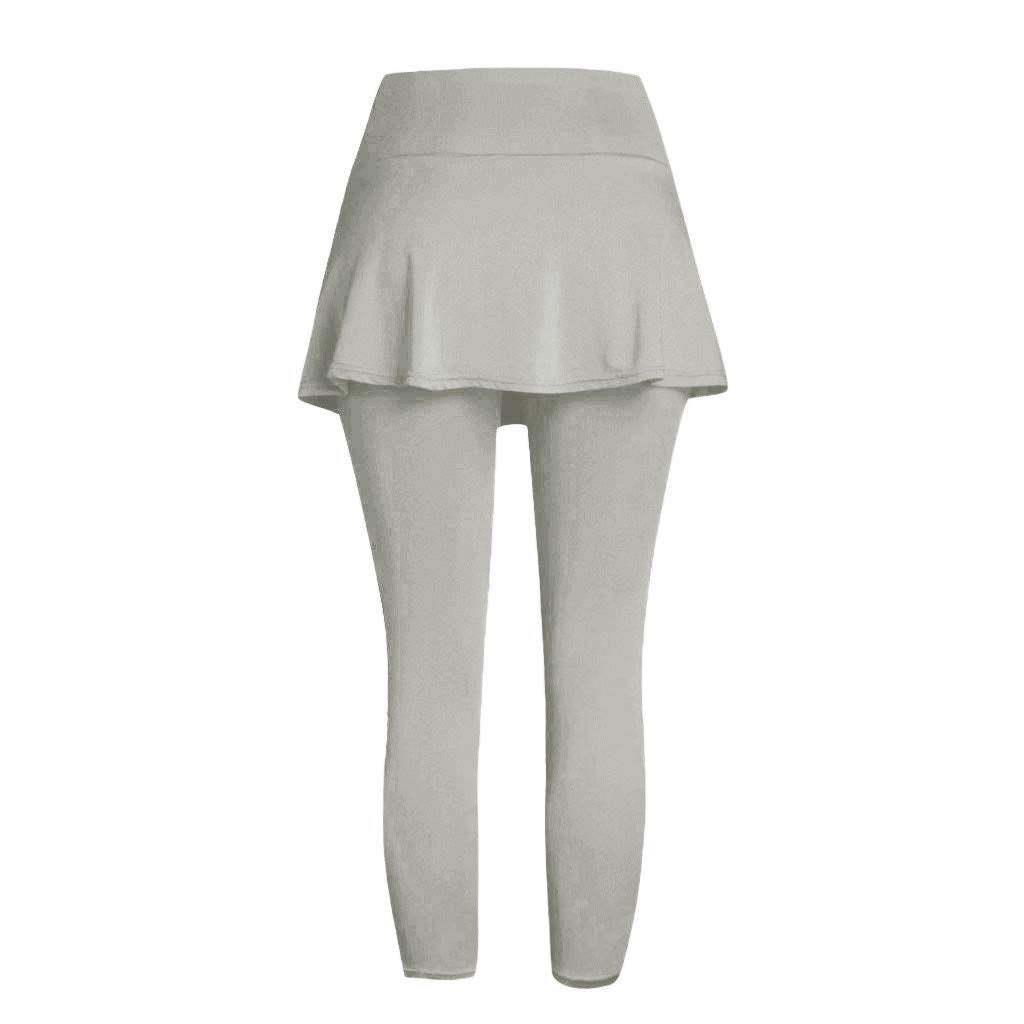 Aniywn Women's Leggings Skirt, Skirted Leggings, Active Skirt with Pockets, Tennis Pants Sports Fitness Culottes (Small, Beige)