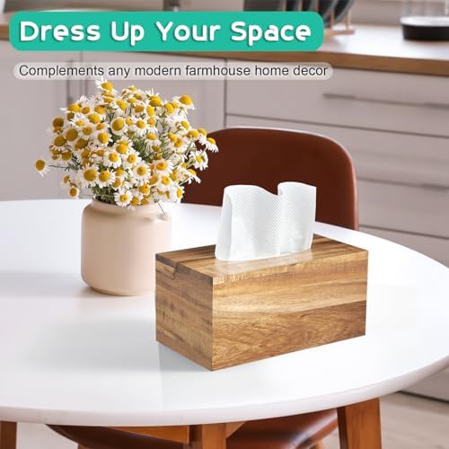 ALELION Rectangular Tissue Box Cover - Acacia Wood Rectangle Tissue Box Holder for 160, 180 Count Box - Decorative Facial Cube Tissue Box Cover for Tabletop Night Stands Bathroom Office