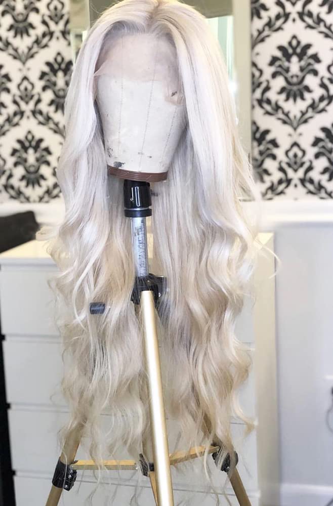 ANDRIA Platinum Blonde Wig lace front wigs Long Wigs Loose Wave Glueless Lace Wig Colored Synthetic Heat Resistant Fiber Wig With Baby Hair Natural Wavy White Blonde Body Wave Colorful wig for Women
