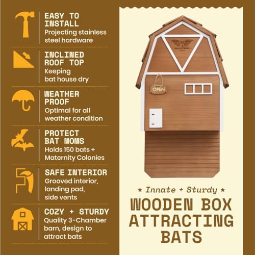 Big Bat Box - Big Bat Barn 3 Chamber, Compact Bat House for Outside - Artificial Roost Kit for Wall-Mount - Bat Houses for Backyards