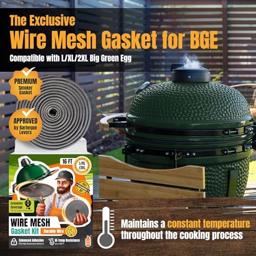 Big Green Egg Gasket Replacement Large/XL/XXL - 16 FT Wire Mesh Gasket - Fiberglass BGE Gasket - Compatible with Big Green Egg - Accessories & Parts for Grill by Smoker Chef