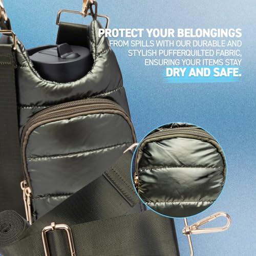 WanderFull Original HydroBag | Quilted Water Bottle Holder with Strap | Tote Bottle Carrier Crossbody Bag with Pockets | Carry 32 oz Water Bottle, Tumbler, Phone, Purse | Lavender