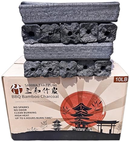 BBQ Bamboo Charcoal,Premium BBQ Experience,100% Natural,Chemical-Free,Smokeless Bamboo Charcoal,Up to 7 Hours of Continuous Use,Long-Lasting Charcoal Fuel,10-Pound Packaging