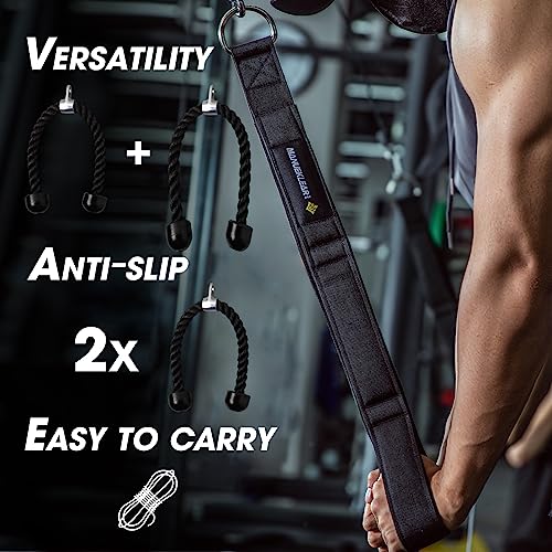 MANUEKLEAR Tricep Rope Cable Attachment Handles, Greater Range of Motion, Tricep Pull Down Rope for Push Downs, Crunches, Facepulls for Professional Gym (Black)