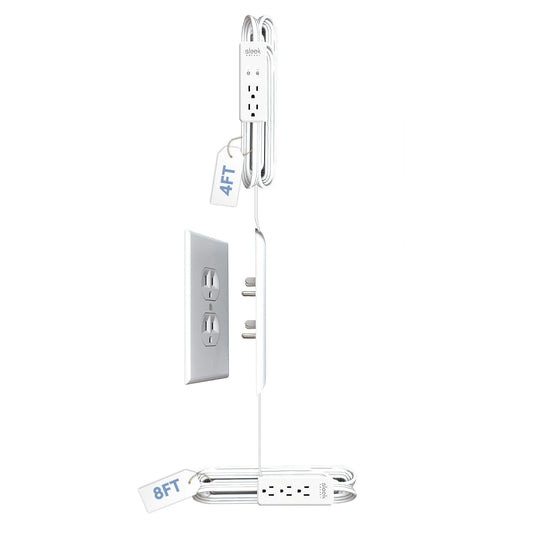 Sleek Socket Original & Patented Ultra-Thin Outlet Concealer with Cord Concealer Kit, Dual Power Strip Surge Protector, for Mounted TV Plus Floor Devices, No More Drilling Holes in Wall to Hide Cord