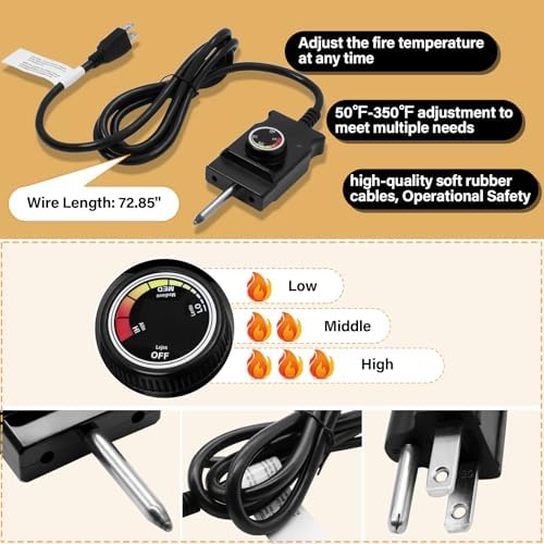 Upgrade 1650W Electric Smoker Heating Element with Adjustable Thermostat Controller, Universal Replacement Parts for Smoke Hollow, Charbroil, Dyna-Glo, Masterbuilt, Cuisinart etc Electric Smoker Grill