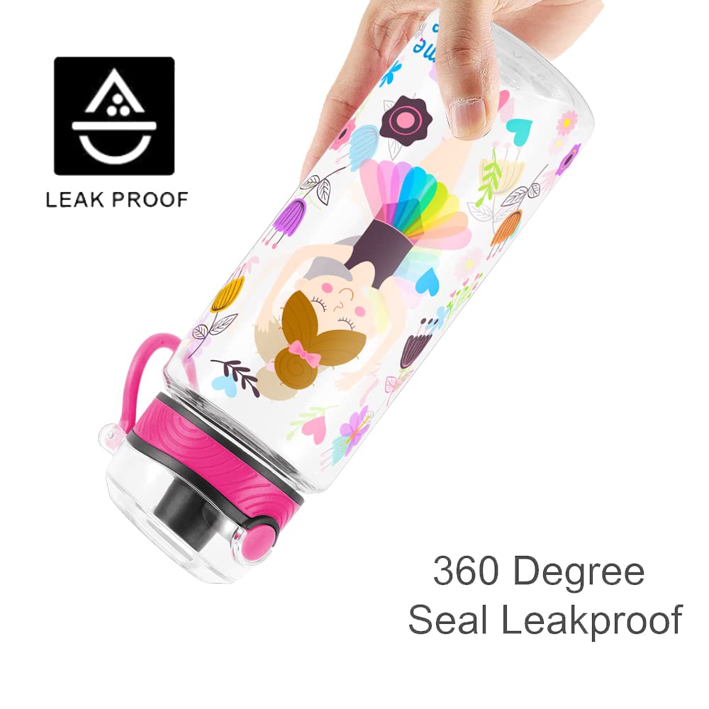 Cute Water Bottle for School Kids Girls, BPA FREE Tritan & Leak Proof & Easy Clean & Carry Handle, 23oz/ 680ml (Dancing)