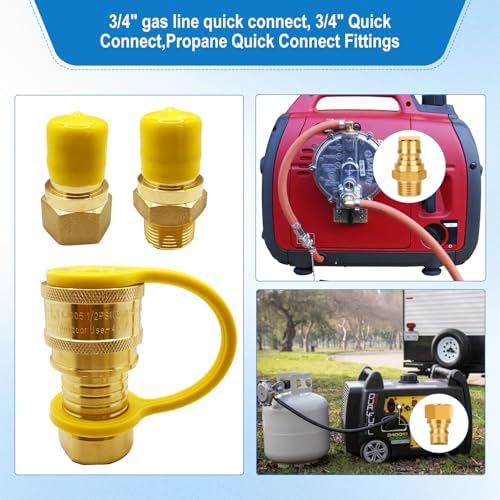 3/4" Propane Quick Connect Fittings, Natural Gas Quick Connect Coupler Kit, Heavy-Duty Brass Large Flow Quick Disconnect for Commercial Kitchen Equipment, Generator, Outdoor Gas Appliances.