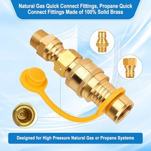 3/4" Propane Quick Connect Fittings, Natural Gas Quick Connect Coupler Kit, Heavy-Duty Brass Large Flow Quick Disconnect for Commercial Kitchen Equipment, Generator, Outdoor Gas Appliances.