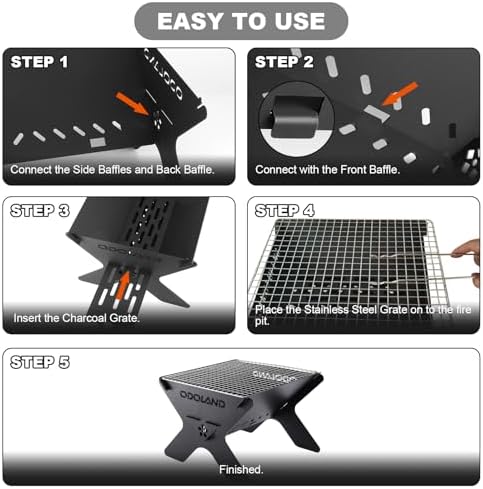 Odoland Camping Campfire Grill, Portable Folding Charcoal Grills, Backpacking BBQ Grill, Heavy Duty Firepit Grill with Carry Bag for Outdoor Cooking, Bonfire, Patio, Backyard
