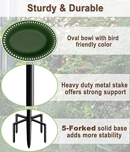 Garbuildman Upgraded 5-Prong Base Bird Bath with Metal Stake, Detachable Decoration Bowl Spa & Freestanding Birdfeeder for Outdoor Garden, Oval Style, Green