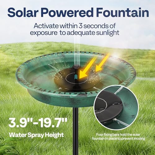 VIVOHOME Oval Polyresin Bird Bath Bowl with Solar Fountain, 29 Inch Height Outdoor Freestanding Birdfeeder with Metal Stake, Capacity 1.3 Gallons, 5-Pronged Base, Green