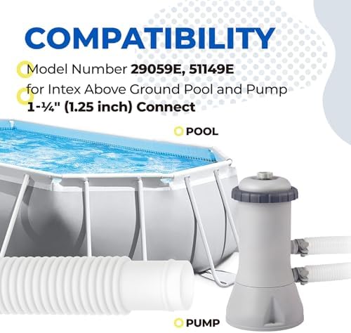ANTOBLE Pool Hose for Intex 1.25" Diameter Above Ground Pool Pump Hoses Replacement Accessory 59" Long 1-1/4 Swimming Pool Filter Pump Hoses 607 637 With 4 Metal Clamps, 2 Pack