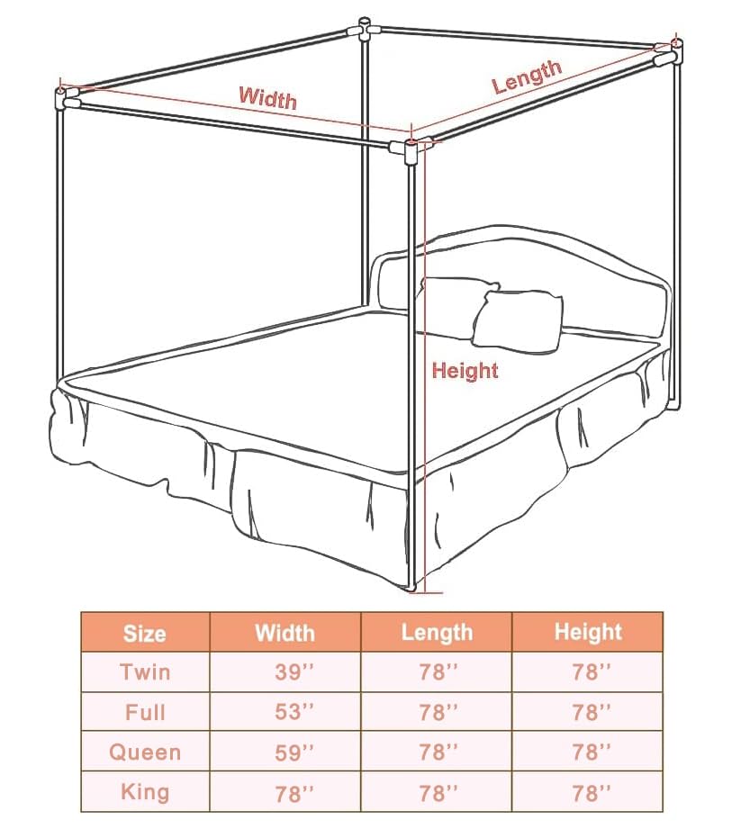 Stainless Steel Canopy Bed Frame King Size, Heavy Duty King Size Metal Canopy Frame for Metal Bed Wood Bed Bedroom Decor, White