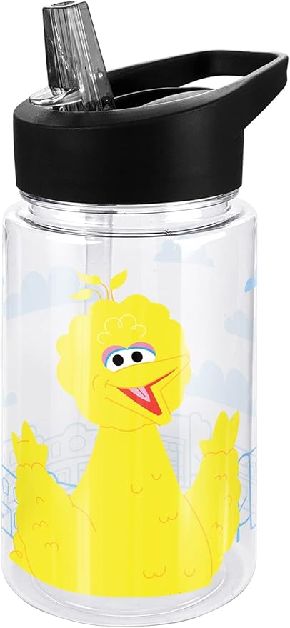 LOGOVISION Sesame Street Kids Tritan Plastic Water Bottle with Straw Lid and Handle, Reusable Tumbler for Toddlers, Unisex for Girls and Boys, 12oz, Big Bird