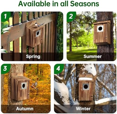 2 Pack Bird Houses for Outside with Metal Predator Guard for Bluebird Wren Swallow Finch, Carbonized Wooden Nesting Boxes for Outdoor, Sturdy Bird House,Easy to Clean