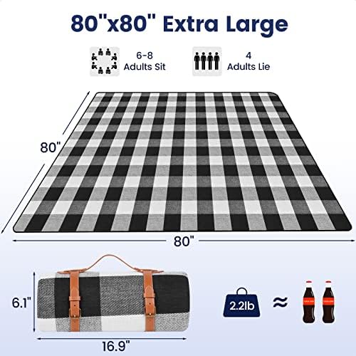sapsisel 80”x 80” Picnic Blanket Extra Large, Waterproof and Foldable Beach Blanket, 3-Layer Outdoor Blanket for 6 to 8 Adults, for Camping, Park, Beach, Grass, Indoors…
