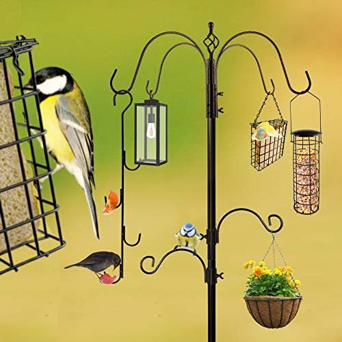 Bird Feeder Station with Suet Cage & Water Bowl Fruit Hook- Adjustable Pole, 6 Hanging Hooks for Wild Birds, Outdoor Garden Bird Feeding Kit