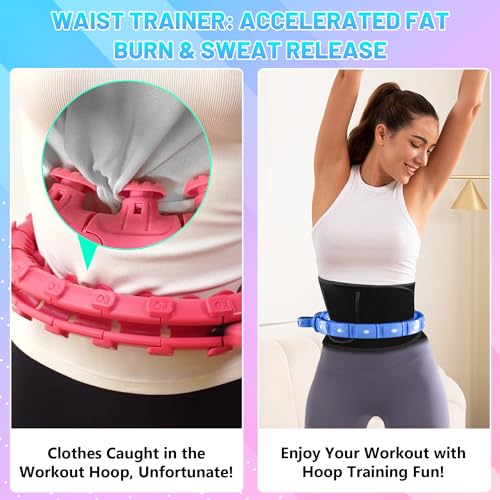Weighted Workout Hoop for Adult Weight Loss - 48" Infinity Circles Plus Size, Quiet Fitness Circles with Waist Trainer Belt and Tape Measure - Abs Exercise Equipment for Home