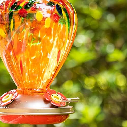 Muse Garden Hummingbird Feeders for Outdoors Hanging, Blown Glass Hummingbird Feeder Gifts for Mom, Garden Decor for Outside, Unique Gifts Idea for Women, 34OZ, Orange Fireworks