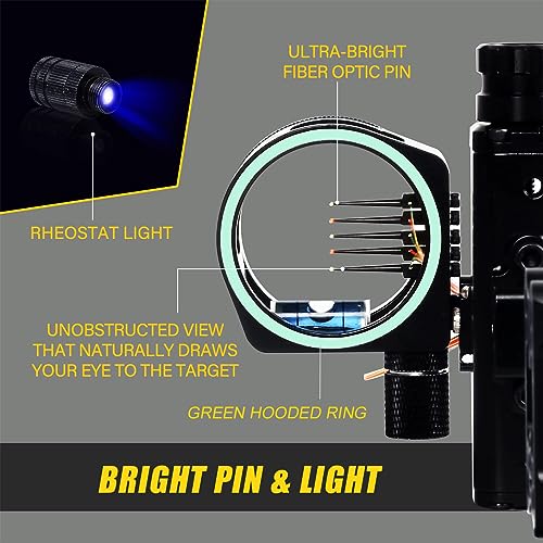 SPG Compound Bow Sights, Bow Sights for Compound Bows 1 Pin or 5 Pin, Quick Adjustment Archery Sights Single Pin Bow Sight and 5 Pin Bow Sight (5-Pins Sight)