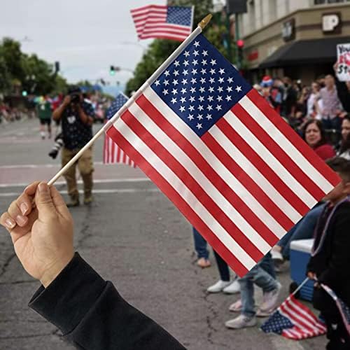 12 Pack 8x12 Inch American Flags on Stick, American Flags for Outside, USA Stick Flag with Handheld and Grounded Multi-Purpose Flagpole, Memorial Day, 4th of July Decorations, Veterans Day, Patriotic Decorations