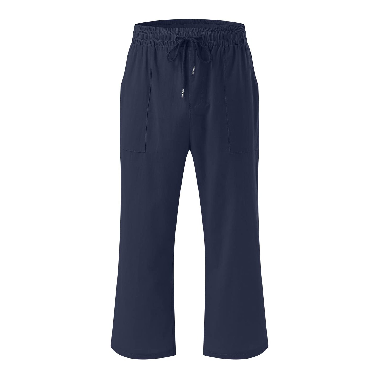 lightning deals of today prime,Beach Pants for Mens Capri Pants Solid Color Elastic Waist Tapered Pants Drawstring Capris Baggy Pants Trousers