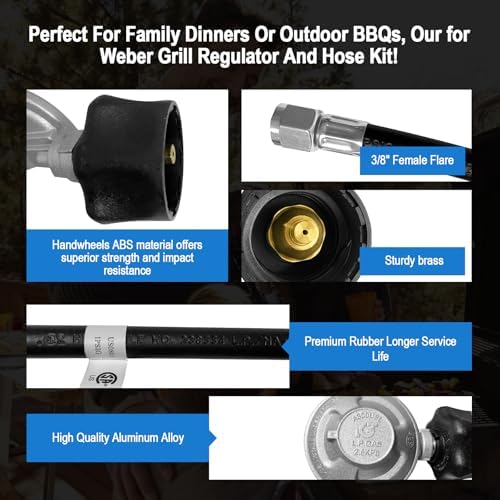 32” Propane Regulator with Hose,Propane Regulator Fit for Napoleon Grills(LEX,Rogue,Prestige Series Grills),and for Weber Grills(Genesis,Spirit,Summit Series Grills),Model S85001,67069,7501 etc.