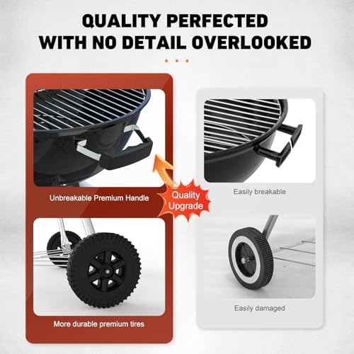 18 inch Charcoal Grill, Portable Kettle Barbecue Grills,Durable & Easy to Assemble, Round Smoker/BBQ Grill with Wheels for Backyard, Camping, Patio and Beach, Black