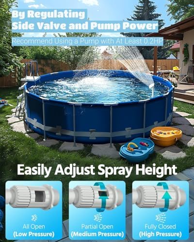 (2025 Upgraded) Above Ground Pool Fountain with Lights, 16''-27'' Adjustable Height, RF Remote APP Control Pool Fountains for Above Ground Pools, Solar Powered LED Lights Pool Sprinkler Fountain, Gray