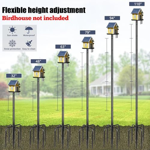 Gtongoko Smart Bird Feeder Pole 110 Inch Bluebird House Pole for Outdoors Weather Station Heavy Duty Metal Mounting Kit Adjustable Bird Feeder Stand Black