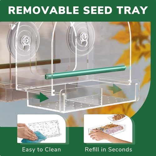 Window Bird Feeder for Outdoors, Clear Feeders Window Mounted with Strong Suction Cups, Fummingbird Feeder for Viewing Inside, Oriole, Finch Bird Watching for Cats, Elderly, Kids
