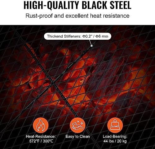 VEVOR X-Marks Fire Pit Grill Grate, Round Cooking Grate, Heavy Duty Steel Campfire BBQ Grill Grid with Handle and Support X Wire, Portable Camping Cookware for Outside Party & Gathering, 30 Inch Black