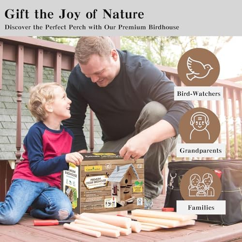 Premium Wooden Bird House Kit - Birdhouse for Outside - Build it Yourself Birdhouse Kits for Adults to Build - Woodworking Adult Crafts & DIY - Easy Open for Cleaning