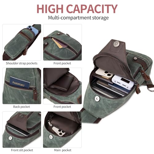 SHENHU Sling Bag Crossbody Bags for Man Waxed Canvas Chest Shoulder Bag for Men Army Green