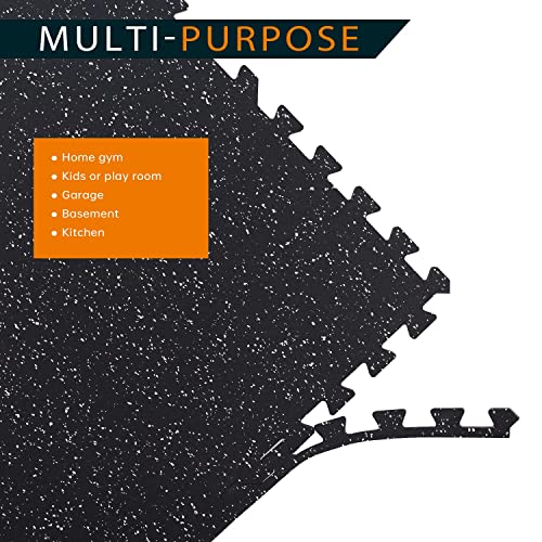 Holymus 1/2 inch Thick 24 Sq Ft Rubber Top High Density EVA Foam Exercise Gym Mats 6 Pcs - Interlocking Puzzle Floor Tiles for Home Gym Heavy Workout Equipment Flooring - 24 x 24in Tile, Black&White