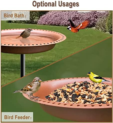 Garbuildman Upgraded 5-Prong Base Bird Bath with Metal Stake, Detachable Decoration Bowl Spa & Freestanding Birdfeeder for Outdoor Garden, Oval Style, Brown
