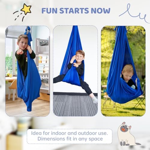 Aokitec Therapy Swing for Kids with Special Needs (Hardware Included) Snuggle Swing Cuddle Hammock Indoor Adjustable Aerial Yoga for Children with Autism, ADHD, Asperger, Sensory Integration(Blue)