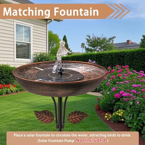 Metal Bird Bath for Outdoors, 12" Dia Bowl with Stable Upgrades Stake Birdbaths Garden Yard Lawn Decor 0.7 Gallon