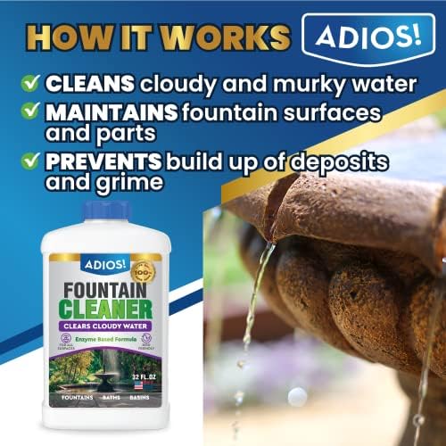 Fountain Cleaner and Clarifier for Outdoor and Indoor Fountains – Safe for Plastic, Metal, Glass and Stone (16oz)