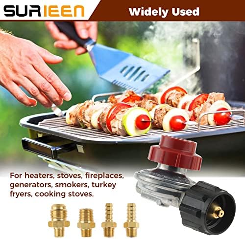 0-20 PSI Adjustable High Pressure Propane Regulator Valve Kit, QCC1/Type1 Regulator Valve Kit with 1/8" NPT Male to 1/4" & 3/8" Male Flare Fitting, 1/4" & 5/16" Hose Barb Connector