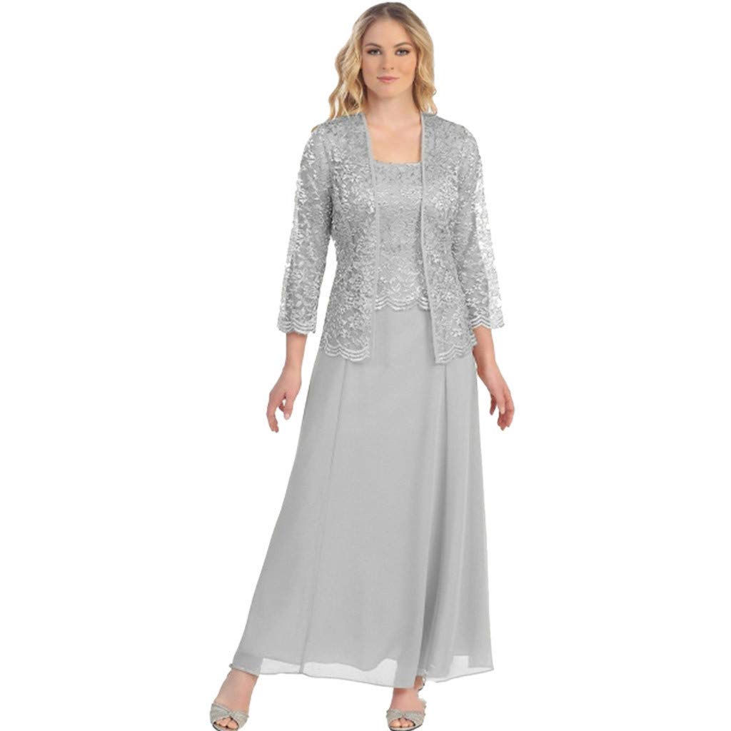 Aniywn Women Plus Size Two Piece Long Sleeve Party Dress Lace Solid Color Elegant Long Maxi Dress Mini Dress